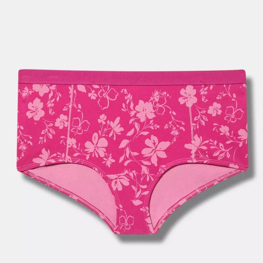 Torrid Panties 4X Boyshort Pink Floral Cotton Panty Mid Rise Loungewear Plus New